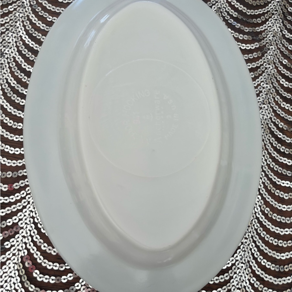 Vintage Anchor Hocking Teal and White Oval Platter - Picture 6 of 9
